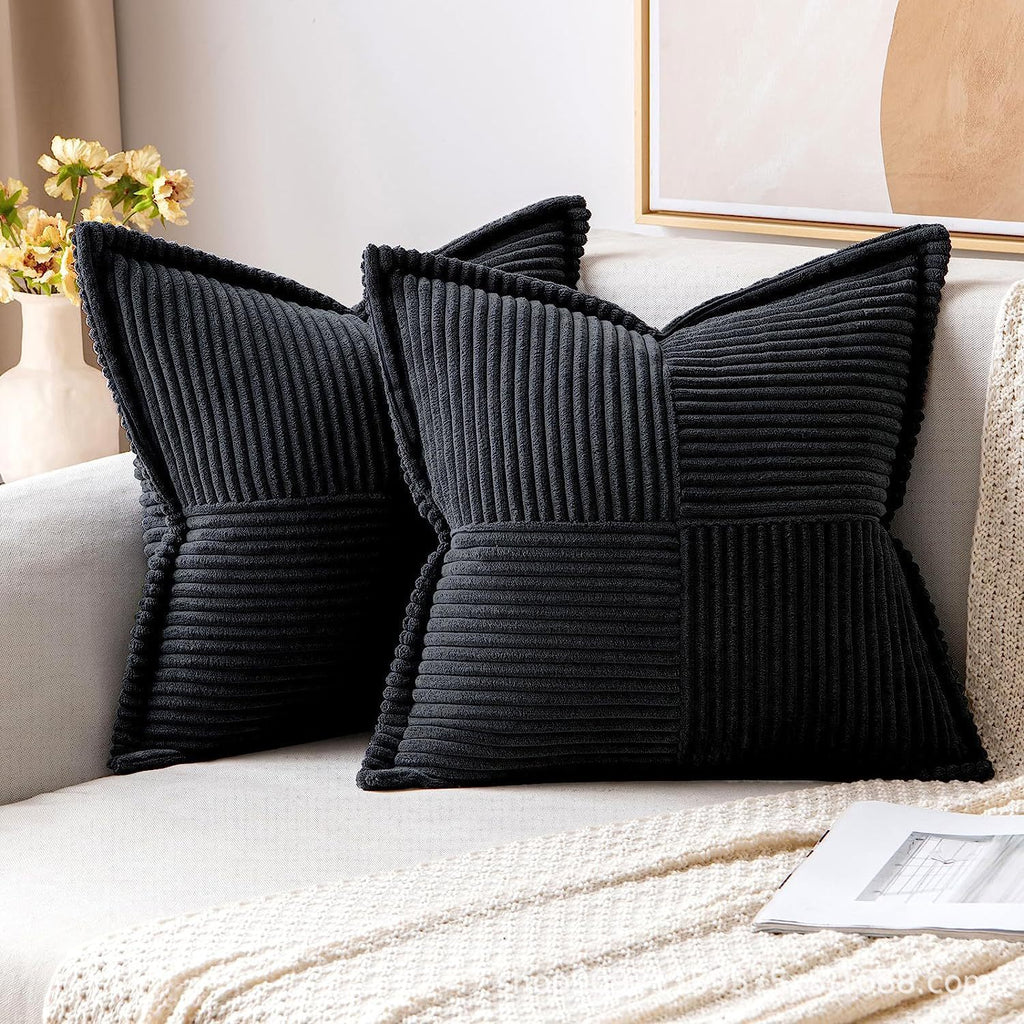Corduroy Covers - Decorative Pillow in black with soft, textured striped design, perfect for couch or living room decor during Christmas season.